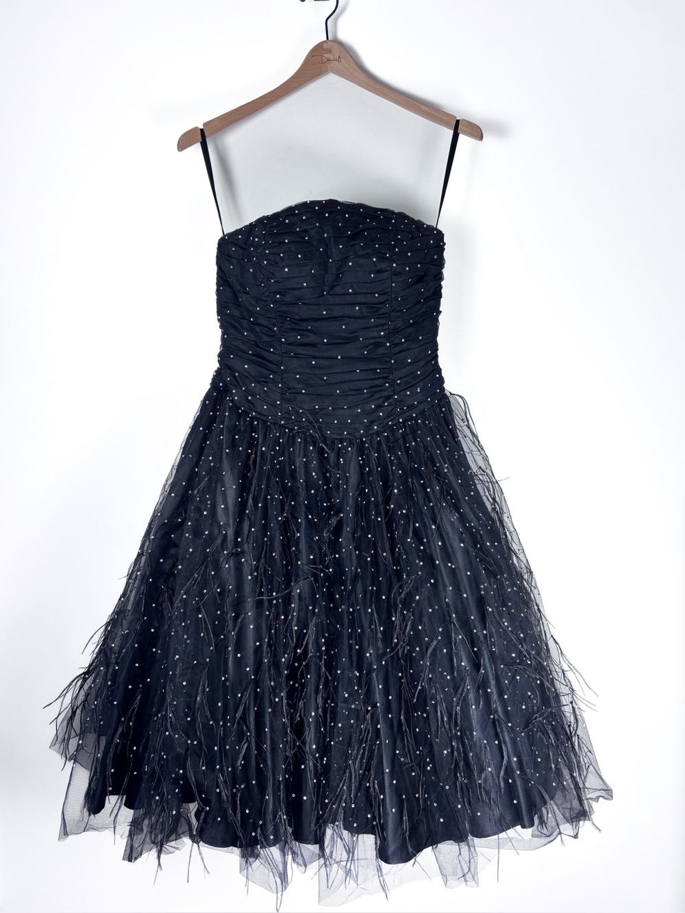 Vintage Alyce Designs Black Beaded Sequin Tulle Strapless Homecoming Dress Sz 8